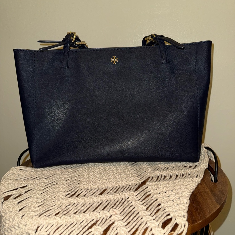 Tory Burch Navy Leather Tote Bag